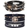 Suyi Set di 2 braccialetti in pelle multistrato con perline e chiusura magnetica, da donna, 39 cm, Pelle