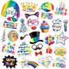 AIBAOBAO Photo Booth Compleanno, 30 Pezzi Foto Props per Feste e Compleanni Arcobaleno, Happy Birthday Party Favor Spiritosi Fai da Te Gadget Compleanno Bambina Bambini per Invitati