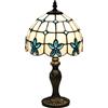 FUMAT Tiffany, lampada da tavolo retrò, piccola lampada vintage da comodino, lampada decorativa da tavolo, motivo floreale blu, paralume in vetro colorato, con lampadina a LED E27, per camera da letto