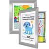 Americanflat Cornice Porta Disegni per Bambini (Argento) - Cornice A4 da Parete con Passepartout e 25,5x32 cm Senza Passepartout - Apertura Frontale con Vetro Infrangibile - Pacco de 2