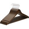 SONGMICS Grucce Legno, 10 Pezzi, Appendiabiti con Scanalature su Spalle, Barra Portapantaloni Antiscivolo e Gancio Girevole a 360°, per Completi Camicie Cappotti, Noce Scuro e Argento CRW001V01