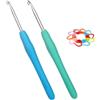 Coopay Ferri da uncinetto 4,0 mm e 4,5 mm, 2 pezzi in metallo con marcatore per catenelle, ergonomici con manico morbido per mani artritiche, manico TPR colorato 4 4,5 mm per principianti
