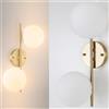 Alpinaluz Applique da parete dorato, lampada da parete con 2 sfere opache bianche, portalampada E27 G45, illuminazione decorativa per camera da letto, soggiorno e corridoio
