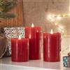 Lights4fun TruGlow® - Set di 3 candele rosse a LED a cera calda, a batteria, per interni