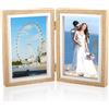 Gykutix Cornice Doppia Pieghevole, Cornice Foto 10x15 cm, Portafoto da Tavolo in Legno Massello, Portafoto Doppio da Scrivania per Matrimonio Decorazione Casa