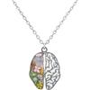 Generico BeFloral Collana Donna Acciaio Inossidabile Argento, Ciondolo Cervello con Fiori Veri in Resina (Botanico + Traforato), Idea Regalo Psicologa/Medico/Laurea