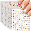 Aribliseza Adesivi per Unghie, 10 Pezzi, Adesivi Autoadesivi per Unghie per Ragazze, Animali Carini, Frutti, Fiocchi, Fiori, Cuore e Stelle, Regalo di Compleanno e Natale