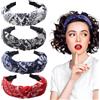 FULHANY 4 Pezzi Cerchietto Capelli Donna - Fasce Per Capelli Donna - Fascia Rugosa - Fascia Per La Testa Rocciosa Con Nodi, Motivi Rossi, Blu Navy, In Bianco E Nero, Adatti A Varie Acconciature
