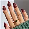 Aribliseza Press On Nails, 32 pezzi, unghie finte corte a mandorla rosso scuro, unghie finte bordeaux con design lucido French tips, soft gel per donne, inverno e Capodanno