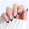 Aribliseza Press On Nails, 30 Pezzi, GELLA Unghie Finte French Tip a Mandorla, Gel Morbido Nero per Autunno e Inverno, 16 Misure con Tips e Adesivi
