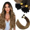 Ugeat Extension Capelli Veri Cheratina Ombre Castano Scuro Extension Alla Cheratina Capelli Veri 45 cm Castano Dorato con Biondo Remy Lisci Naturale 50ciocche 50grammi