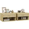 HOMCOM Set di 2 comodini HOMCOM da parete - con cassetto scorrevole, nicchia, vassoio porta bevande, effetto rattan intrecciato