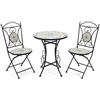DRW Set di tavolo e 2 sedie da giardino in metallo e pietra in nero, blu e giallo 72 x 60 x 60 cm