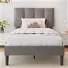 VECELO Letto imbottito 90 x 200 cm con rete a doghe, schienale in lino, delicato sulla pelle, letto singolo per ragazzi (senza materasso), acciaio legato, grigio