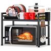 KALBIGRO Mensola Microonde, Scaffale da Cucina Estensibile, Supporto Microonde Salvaspazio, Ripiano per Microonde con 6 Ganci 1 Porta Utensili da Cucina, Mobiletto Cucina Microonde Nero