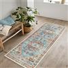 artyrugs Tappeto Lavabile in Lavatrice, 60x180cm, 75% Cotone Riciclato, Pelo Corto, Fondo Antiscivolo, Tappeti per Camera da Letto, Cucina, Corridoio, Ufficio, Corridoio, Salmone Chiaro & Azzurro