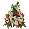 DRW Centro Fiori Artificiali Cimitero, Santi, Chiese, Anniversari, Cerimonie, Matrimoni Rosa e Fucsia con Orchidee, Rose e boccioli 70x65x30 cm