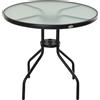 Easycomfort Tavolino da Giardino con Piano in Vetro Temperato e Foro per Ombrellone Acciaio Ф80 x 72 cm Nero