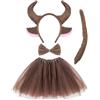 SKHAOVS 4 Pezzi Costumi da Toro per Ragazzo e Ragazza, Travestimento Mucca Costumi da Animali, Copricapo,Coda, Fiocco,Tutu, per Feste a Tema Carnevale Cosplay Halloween Feste in Maschera (Marrone)