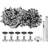 QUARKZMAN 100 Set Rivetti in Pelle 8mm x 8mm Elementi Fissaggio Borchie Rivetto a Doppio Cappuccio Metallo 3Pz Montaggio Chicago per Borse Scarpe Pelle Riparazioni, Nero Brillante