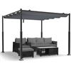 VOUNOT® Pergola Retrattile Scorrevole 3x3m, Gazebo da Giardino con Telo in Poliestere 180g/m², Tenda da Sole per Terrazza Esterno, Struttura in Metallo Resistente, Grigio Scuro