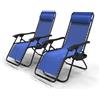 VOUNOT Set di 2 Sdraio da Giardino con Portabicchieri e Poggiatesta Regolabile, Sedia Pieghevole Zero Gravity da Esterno, Poltrona Relax, Carico Massimo 120kg, Blu
