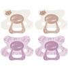 Difrax Natural Ciuccio 12-18 mesi - Ciuccio in silicone morbido - motivo gatto - marrone e viola - 4 pezzi - lecca Anatomica facile da accettare - senza BPA - comfort notturno