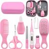 UptVin 8 Pezzi Kit per la Cura del Neonato, Set per la Cura del Bambino, con Spazzolini da denti,Tagliaunghie, Accessorio per la Cura del Bambino per Viaggi e Casa Ragazzo Ragazza (rosa)