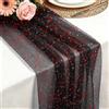 Foatcox Runner da Tavolo Nero Rosso, 75 x 300 CM Leggero Fluido Runner da Tavolo in Tulle di Garza Foglia d'Oro per Matrimoni Bohémien, Compleanno, Natale, Decorazione per Tavola della Cucina e Archi