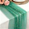 Foatcox Runner da Tavolo Verde, 75 x 300 CM Leggero Fluido Runner da Tavolo in Tulle di Garza Foglia d'oro per Matrimoni Bohémien, Compleanno, Natale, Capodanno, Decorazione per Tavola Della Cucina e Archi