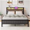 BORPHOM Struttura per letto con LED, stazione di ricarica, letto a due piazze, letto per ospiti in metallo, letto imbottito 140 x 200 cm, struttura in metallo, letto per ragazzi 140 x 200 cm con rete