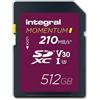 Integral Momentum I - Scheda SDXC V30 U3 da 512 GB, fino a 210 MB/s in lettura, 180 MB/s in scrittura, per DSLR, mirrorless e videocamere, video 4K UHD e modalità Burst, impermeabile, antiurto