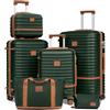 Joyway Set di valigie da viaggio 6 pezzi a guscio duro con beauty case custodia per cosmetici con 4 ruote e serratura TSA Il set di valigie contiene 1 borsa da viaggio e 1 borsa da toilette Verde
