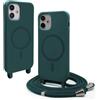 VAVAVOOMY Cover Compatible con iPhone 12 Mini(5.4) rimovibile custodia in silicone,[Antiurto][Antiscivolo] Custodia con Regolabile Collana per Cordino Collana Necklace Cover Corda-Verde