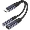 BLITEZZ Adattatore USB C a Jack 3.5 mm e Ricarica, 2 in 1 Adattatore Jack Cuffie Type C a 3.5mm Cavo Aux Type C Audio Convertitore per iPhone 17 Air/16 15 Pro Max,Samsung Galaxy S25 S24 S23 S22,Pixel 9 8 7 XL