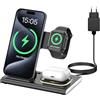 Aimtel 3 in 1 Stazione di Ricarica Wireless Pieghevole Compatibile con Apple Watch Series 11/10/Ultra 3/2/SE/SE3/,per iPhone 17/17 Pro/16/15/14/13/Air Pods Pro/4/3/2 Luci Notte Caricatore Wireless