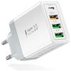 Acezeek Caricatore USB C, caricabatterie rapido Acezeek 35W, alimentatore USB C a 4 porte (PD20W/QC3.0/3.1A*2) compatibile con iPhone/LG/Huawei/BlackBerry/Samsung Galaxy S20 S20+ ecc.(bianco)