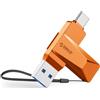 ORICO Chiavetta USB 64 GB USB 3.2 Memory Stick OTG fino a 150 MB/s 2 in 1 Tipo C Flash Drive in metallo per iPhone 17/16/15/Smartphone Android/Tablet/Mac/Laptop/PC, Arancione, CB05