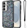Lafunda Cover Glitter Compatibile con Samsung Galaxy S25 Plus Cover per Ragazze, Custodia Lucida con Cordino da Polso, 3D Bling Cristallo Case per Samsung Galaxy S25 Plus Nero