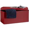Relaxdays Cassapanca Contenitore, Pouf Pieghevole in Similpelle, HxLxP 38 x 76 x 38 cm, Panca con Coperchio, Rosso Scuro
