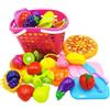 NIWWIN Set Giocattolo Cucina Bambini con Cesto Portagiochi - 27 Pezzi Frutta e Verdura Tagliabile Inclusa Pizza da Taglio, Coltelli di Legno Finto e Alimenti Educativi per Bambini 3+ Anni
