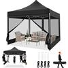 COBIZI TOOLUCK Gazebo 3x3M Pieghevole Impermeabile con Zanzariera, Gazebo Esterno Resistente Robusto Richiudibile da Giardino, Nero