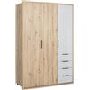 Composad | Armadio della Linea VELATA con 3 Ante e 4 Cassetti, Armadio Camera da Letto, Moderno ed Elegante, (LxAxP) 147,7x216,9x62,7 cm, Rovere Oak Mielato e Grigio Laccato, Made in Italy