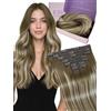 Fshine Extension Capelli Veri Clip 45 cm Extension Clip Capelli Veri 7 pcs 120 g Lisci Umani Castano Scuro con Biondo Caldo Estensione Clips Invisibile Compleanno 3 8 22