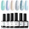 modelones Smalto UV per unghie, blu glitterato, 6 colori, set di smalto gel per unghie Soak Off naturale, gel per nail art, manicure e salone
