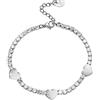 Beloved Bracciale tennis donna e ragazza con tre charms a tema - Misura regolabile con moschettone - Vestibilità fino a 21,50 cm - Cristalli bianchi brillanti - Snodabile alta qualità (Cuori)
