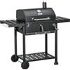Outsunny Barbecue a Carbone con Griglia Regolabile, Coperchio e Termometro, Ruote e Tavolini, Nero | Aosom Italy