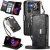 MOJIA Portafoglio Custodia per Oukitel C68 Plus, Flip Cover in Pelle con Tracolla a Tracolla, Scomparto a Cerniera e Funzioni Multifunzione. Black