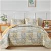 Mybedsoul Yellow Boho Quilt Set Queen Size 3 Pieces Grey and Yellow Plaid Floral Bedding Set Microfiber Lightweight Bohemian Patchwork Bedspread Coverlet Set for All Season 90x96