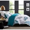 SLEEPBELLA Set copripiumino in cotone 600 fili, stampa floreale con foglie bianche, reversibile (king size, blu pavone, foglia)